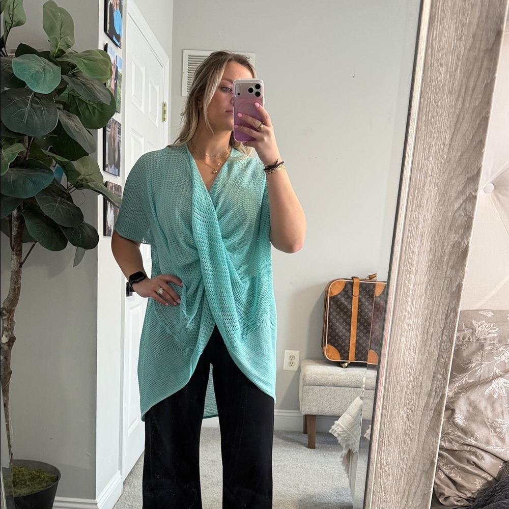 Boston Proper Aqua Drape Top